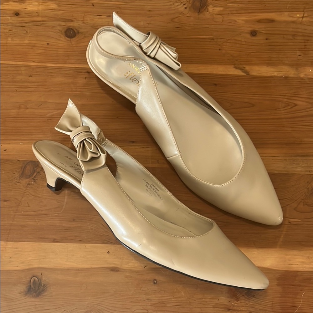 Anne Klein Cream Slingback Kitten Heels